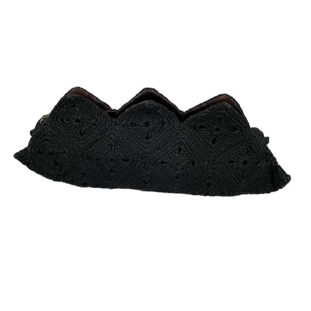 1940s Vintage Black Crochet Corde Shell Shape Clutch Women Bag - Picture 15 of 16